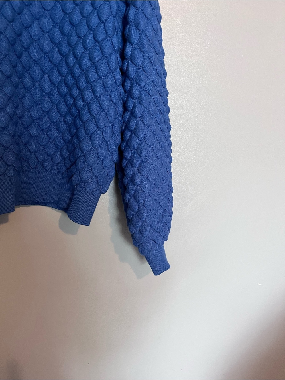 Contemporaine Simons Viscose Blue Textured Puff Sleeve Sweater L - Picture 3 of 9